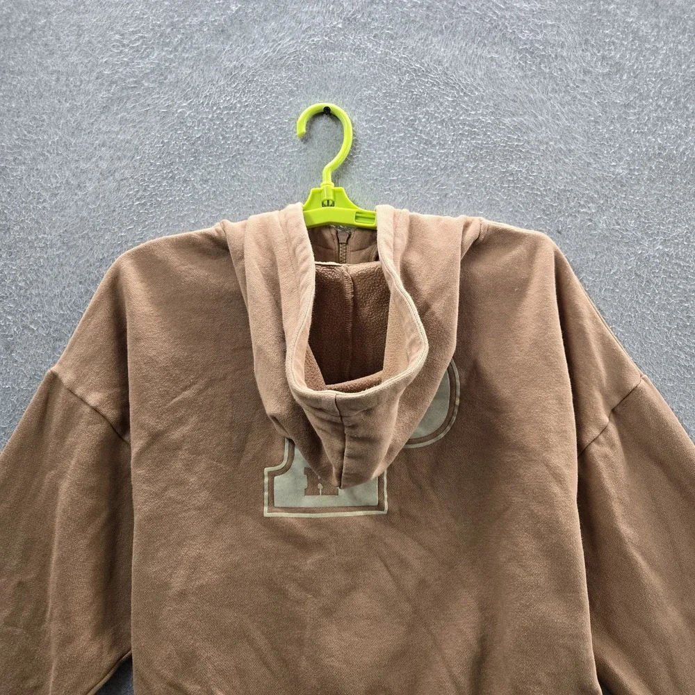 PINK Victoria's Secret Women Hoodie‎ L Brown Fleece Logo Campus Zipper